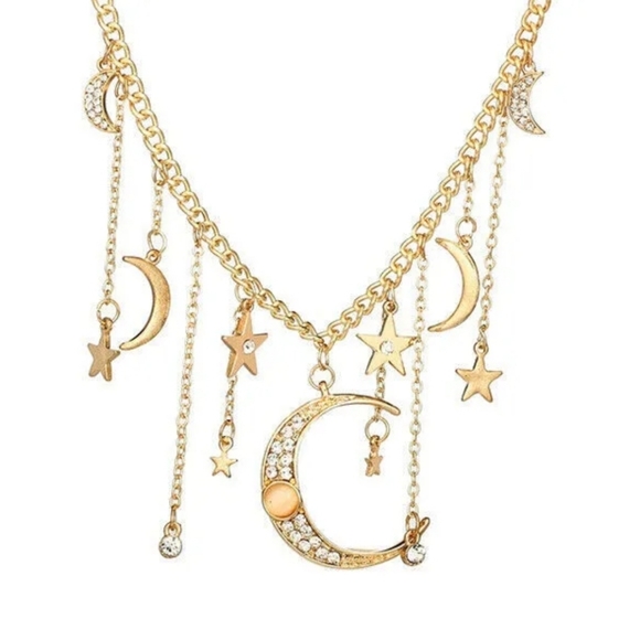 “Dreaming of Us” Diamond Gold Moon Star Necklace - Picture 3 of 12